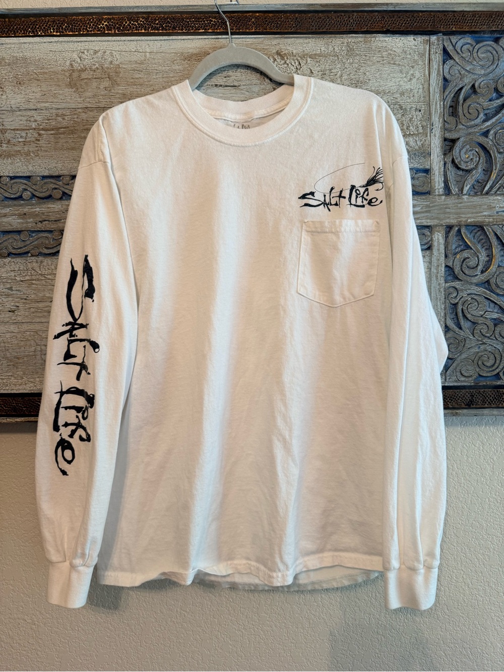 Salt Life White Long Sleeve Pocket Tee with Black Logo